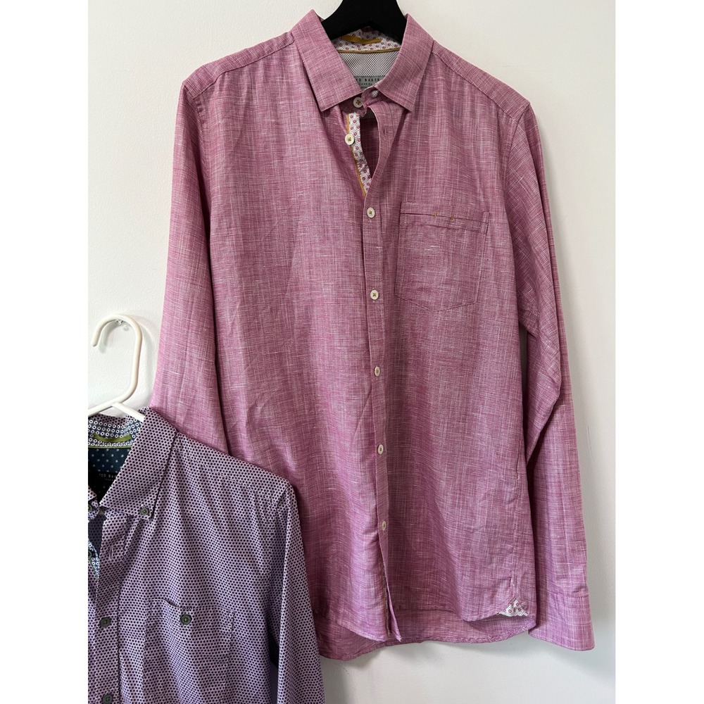 LOT Ted Baker Button Up Shirt Bundle of 2 Mens Sz 3 Purple Pink Dandy Aesthetic